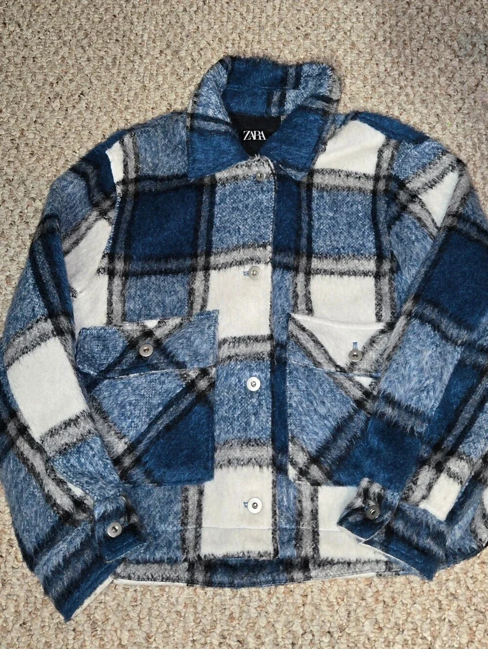 ZARA Jacket Womens Size XSmall Plaid Shacket Large Pockets Warm - Picture 2 of 5
